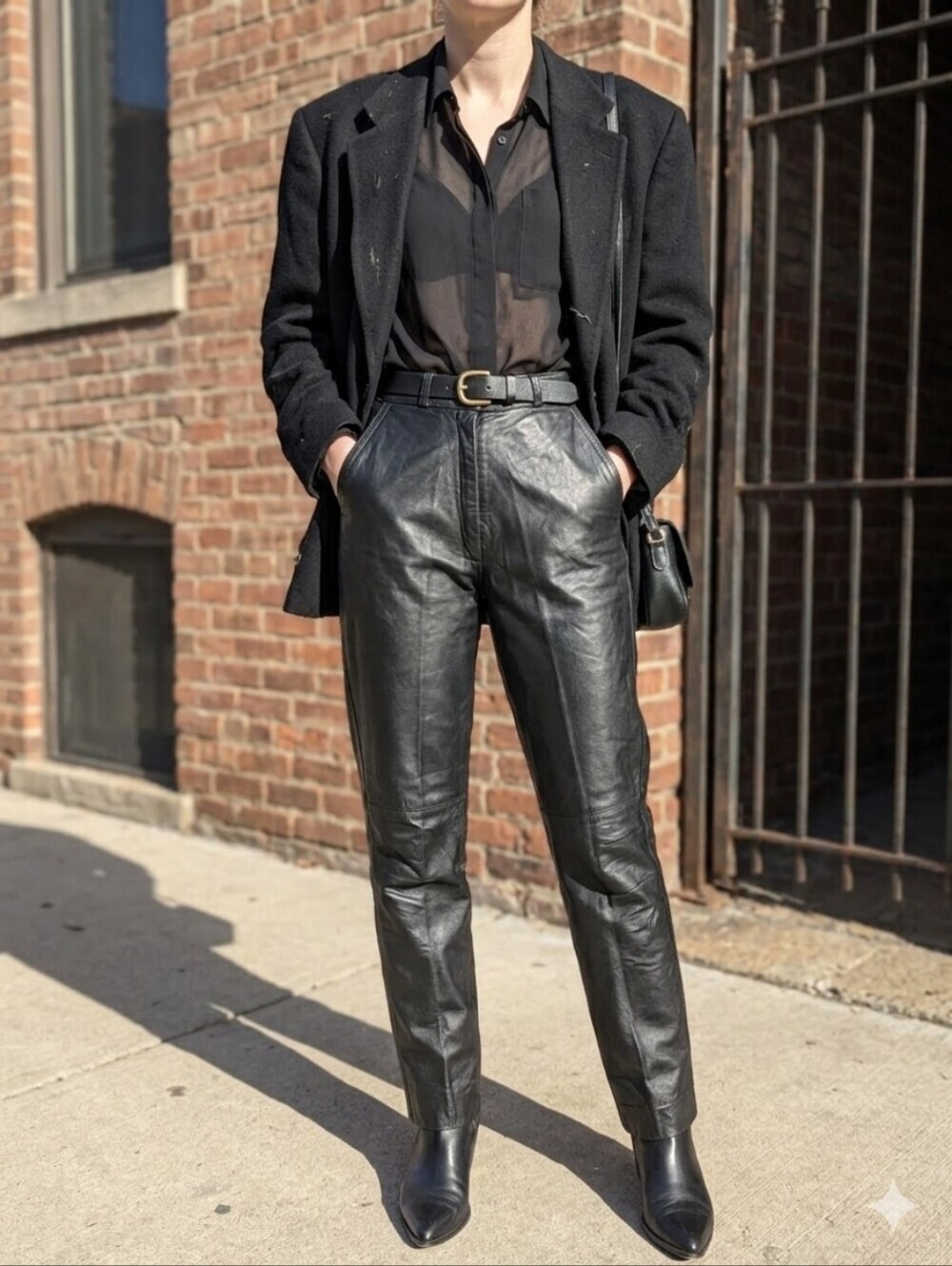 Vintage 90s Black Leather Moto Pants High Rise Tapered 24/25" Waist Minimalist